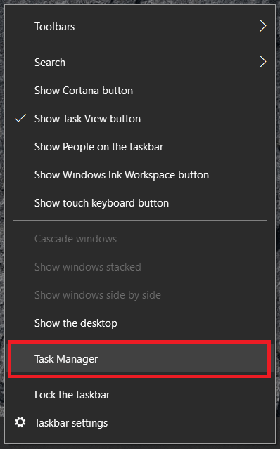 Windows uzdevumjoslas izvēlne