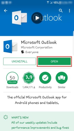 افتح تطبيق Outlook