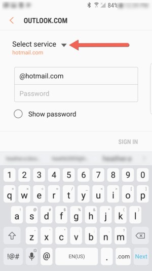 Pasirinkite „Hotmail“.