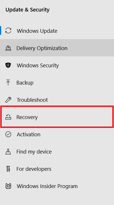 Menú d'actualització i seguretat de Windows
