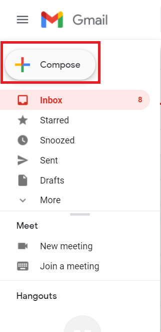زر البريد الإلكتروني في Gmail