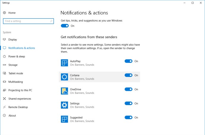 Configuració de notificacions de Windows 10