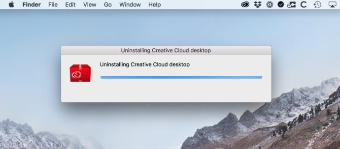 Afinstallerer Creative Cloud Progress Bar