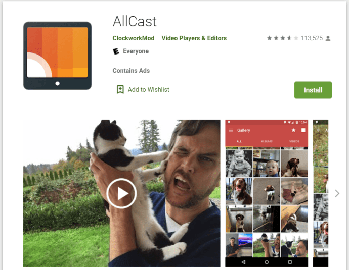 Pàgina d'AllCast Google Play Store.
