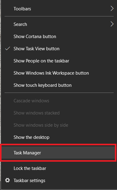 Menú de la barra de tasques de Windows 10