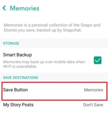 eksportuoti atmintį į snapchat